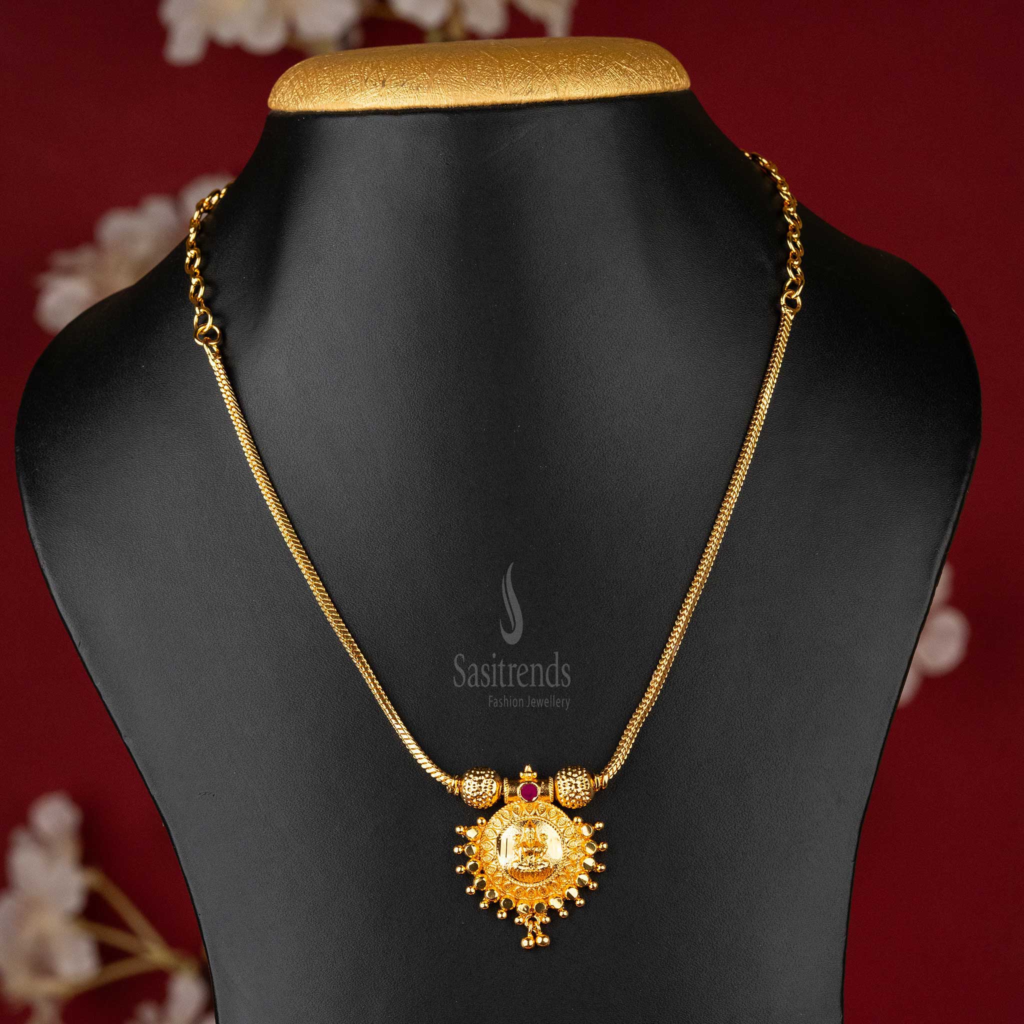 Traditional Lakshmi Pendant Necklace with Adjustable Chain - One Gram Micro Gold Plated