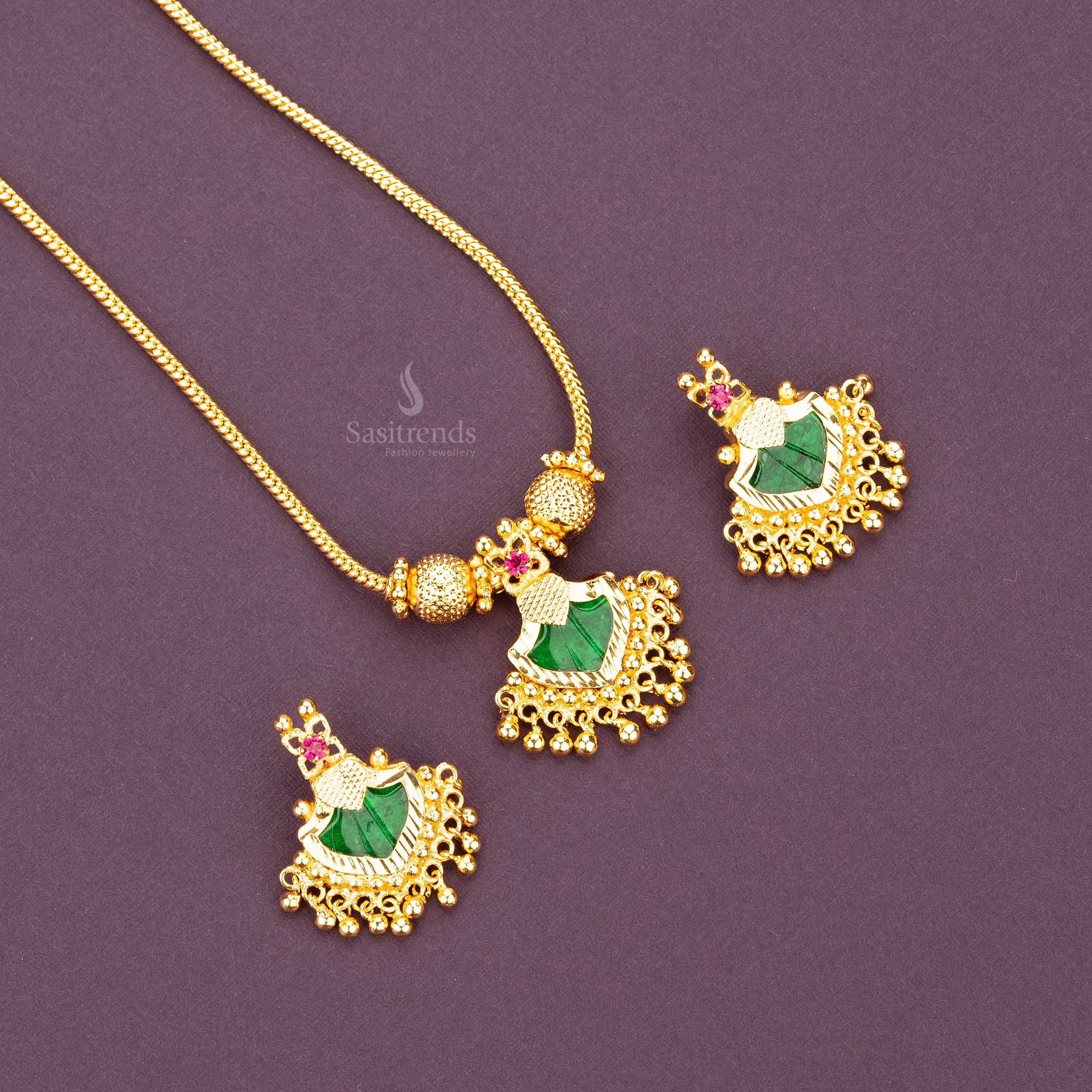 Traditional Micro Gold Plated Green Kerala Palakka Stone jewellery Set Sasitrends Online