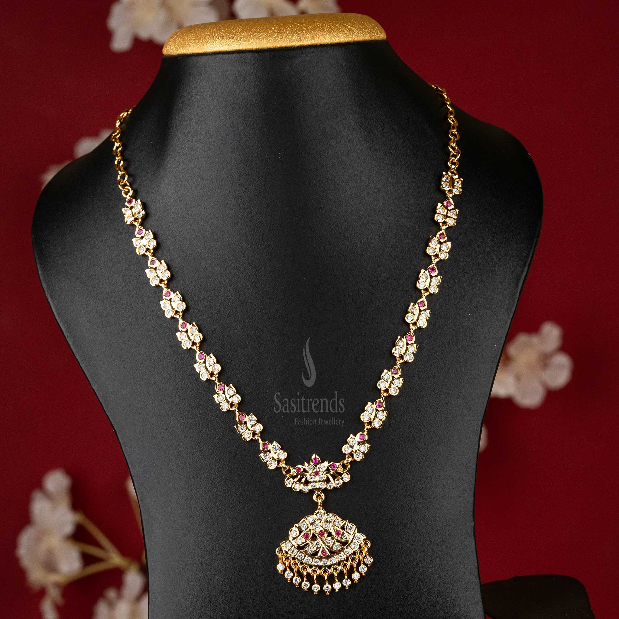 Guaranteed Impon Necklace with AD Stones and Golden Bead Pendant - Perfect Gift