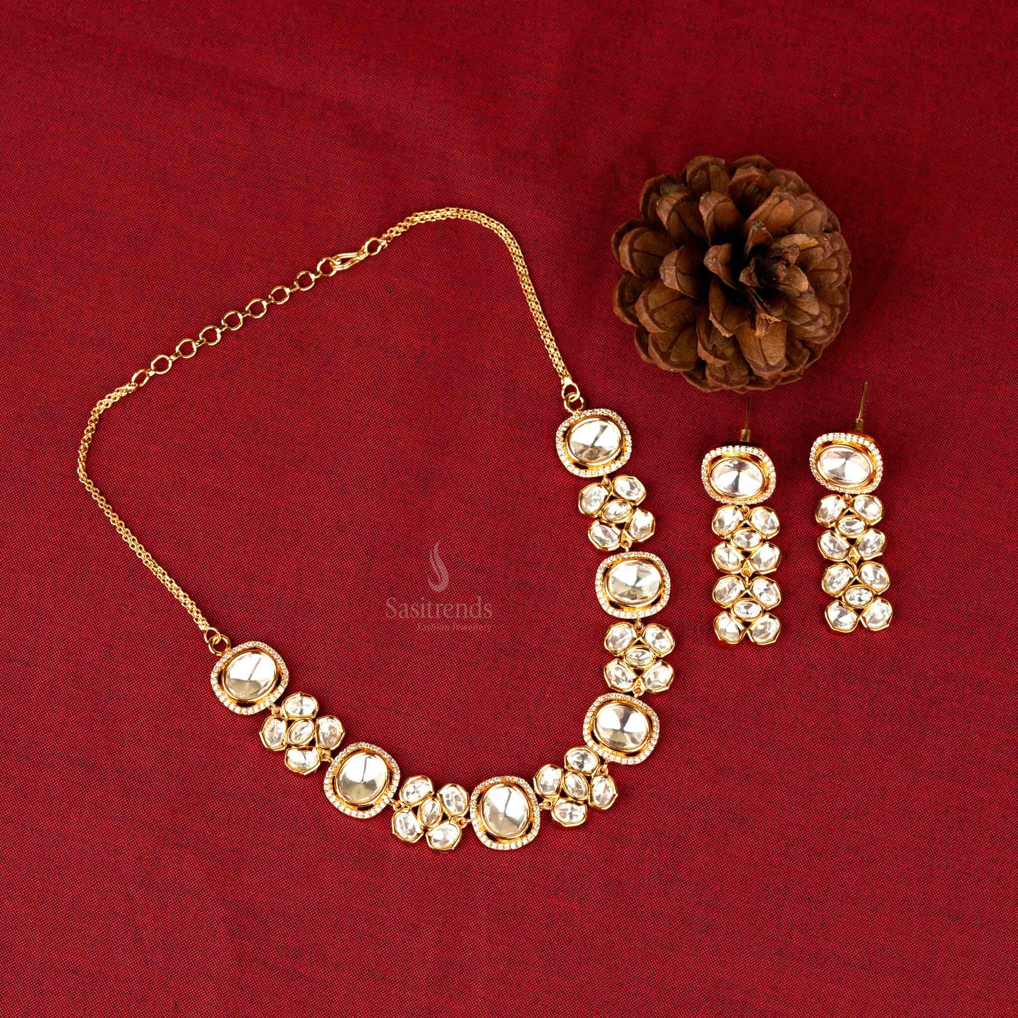 Exquisite gold plated jewellery set with American diamond Kundan stones