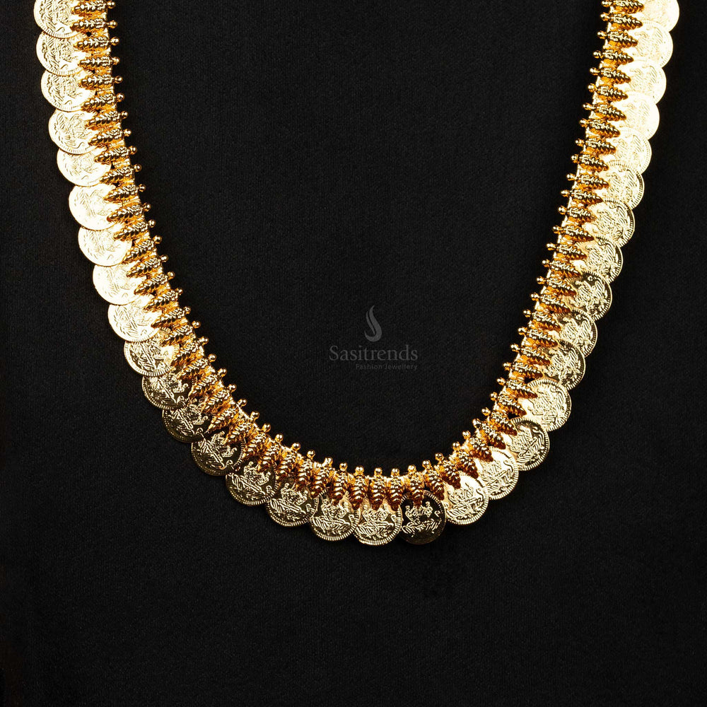 Elegant Lakshmi Coin Long Necklace with Golden Balls - Perfect for Weddings and Engagements - Sasitrends