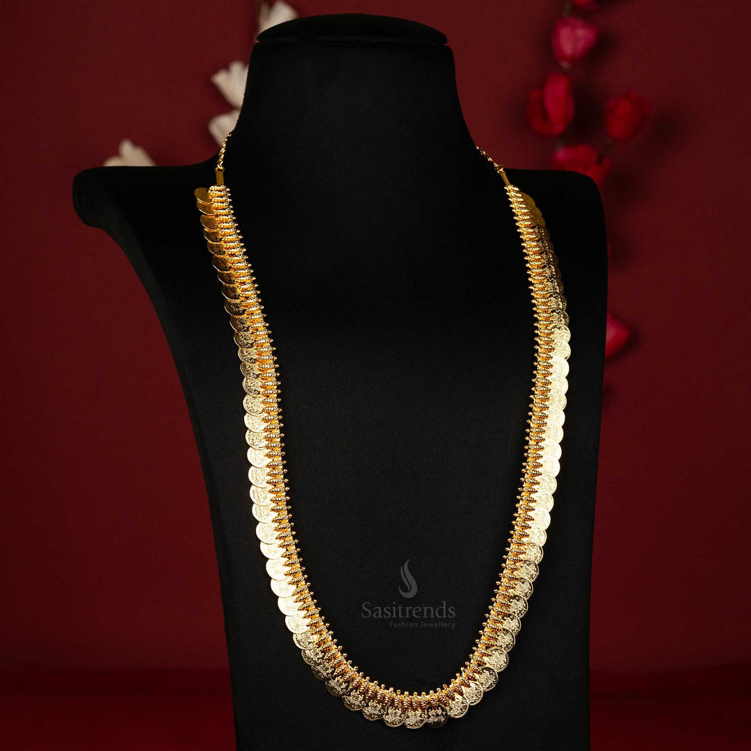 Traditional Lakshmi Coin Long Necklace with Adjustable Back Chain - One Gram Micro Gold Plated