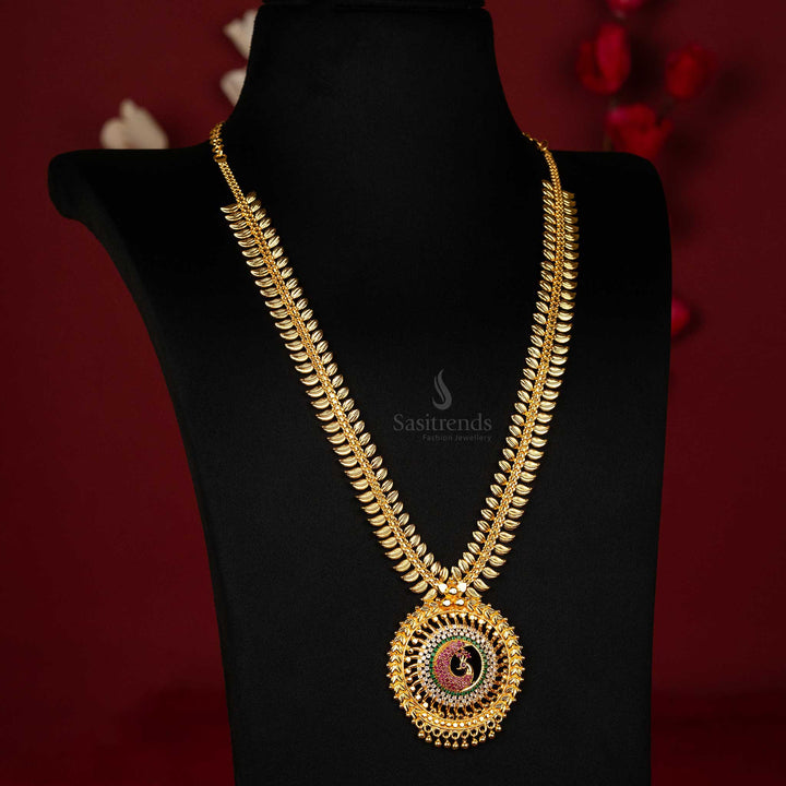 Traditional Micro Gold Plated Peacock Designer AD Stone Long  Necklace Sasitrends