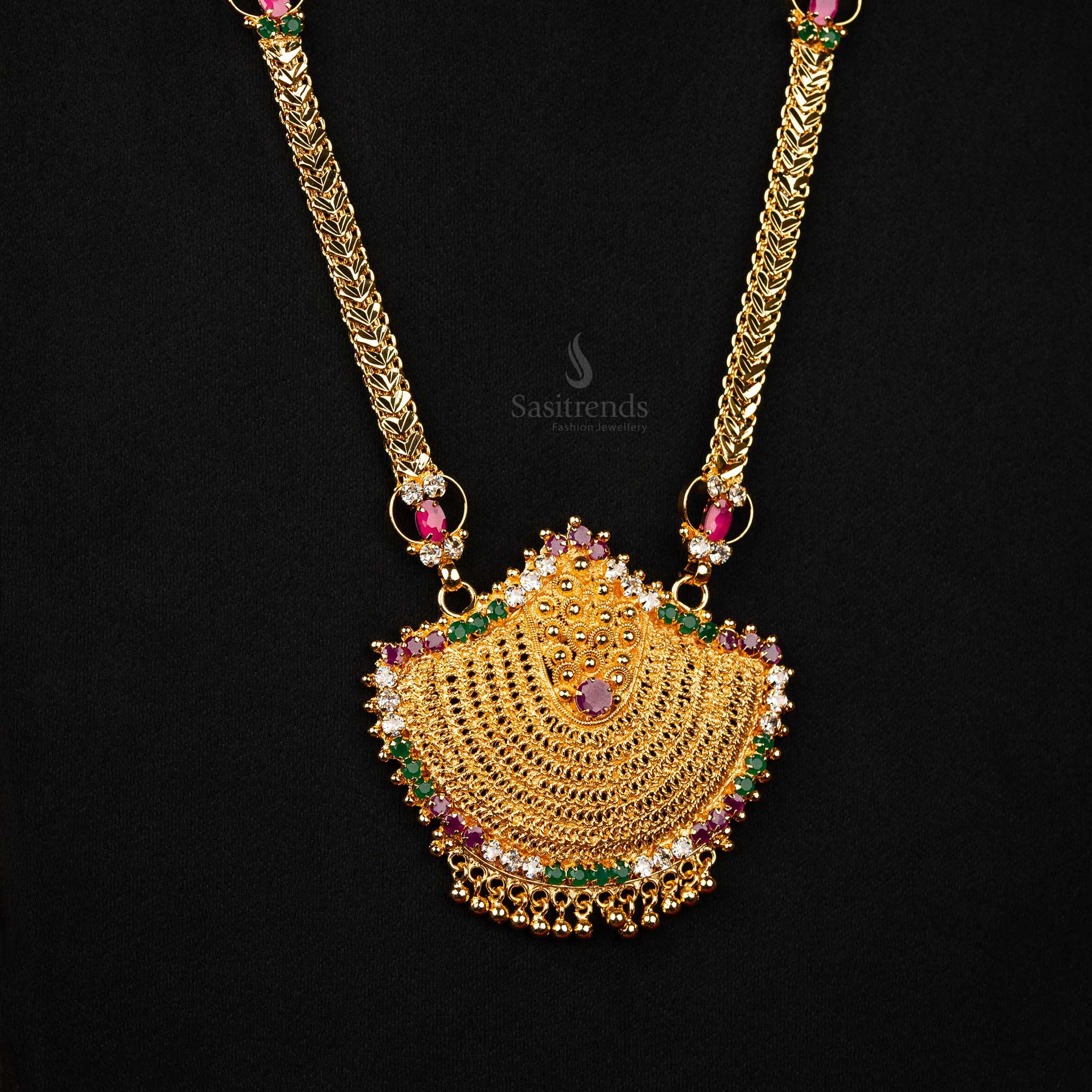 Gold plated dollar chain with multi-colored heart stones, one gram gold