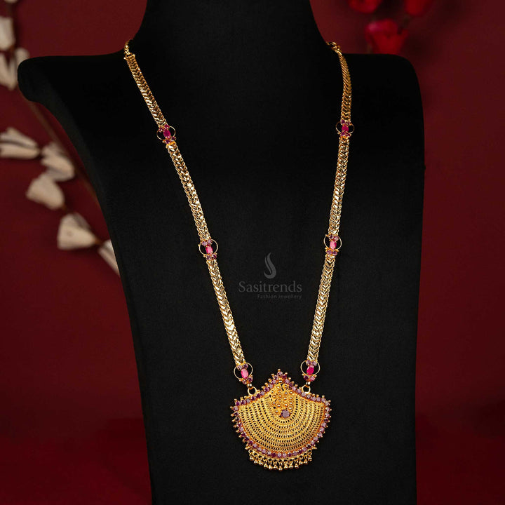 One gram gold plated heart chain necklace with ruby stones, guaranteed