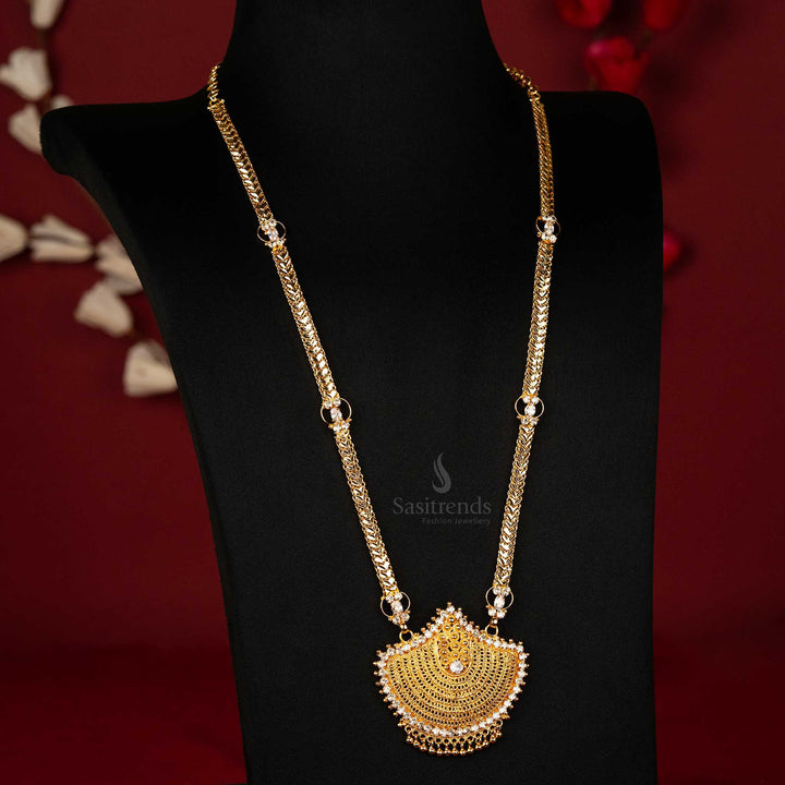 Elegant one gram gold plated heart chain necklace with white stones