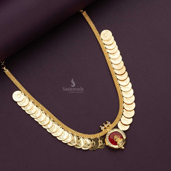 Sasitrends - One Gram Micro Gold Plated Lakshmi Coin Necklace with Round Palakka Lakshmi Pendant