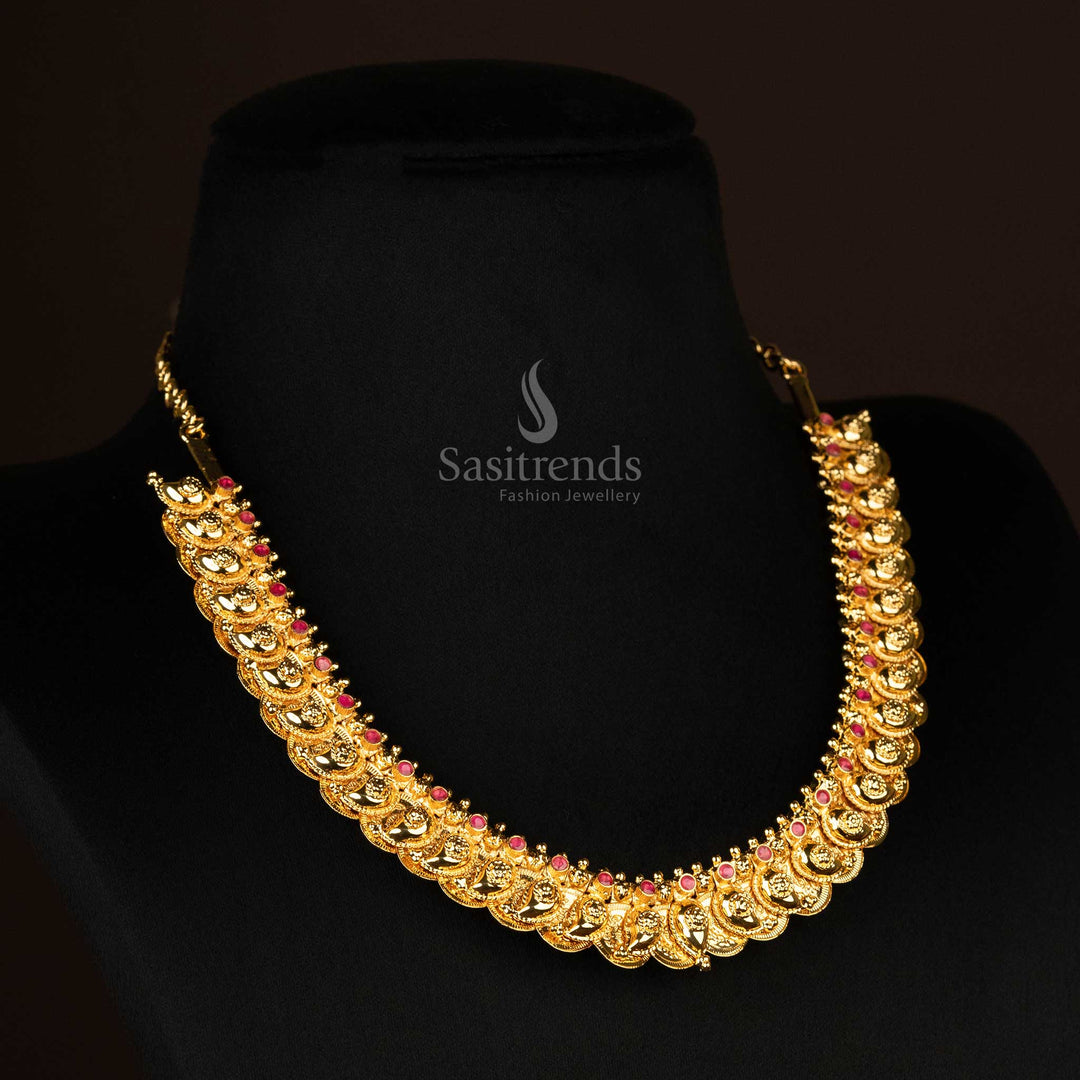 Kerala Style Necklace in Micro Gold Plating Featuring Intricate Traditional Paisley Design - Sasitrends