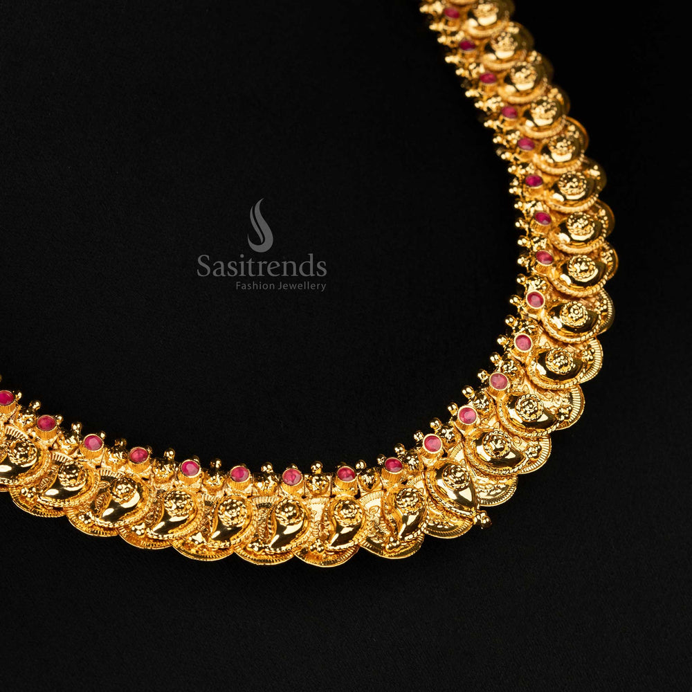 Traditional Kerala Style Necklace with Paisley Motif, Guaranteed Micro Gold Plated Finish - Sasitrends