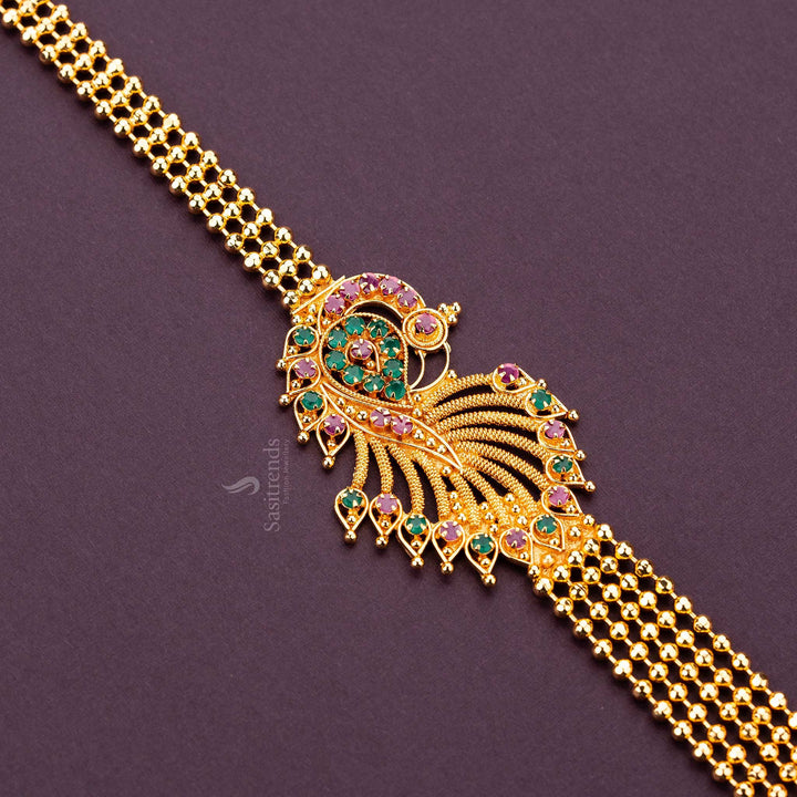 Elegant micro gold plating ruby green peacock motif brass necklace - Sasitrends