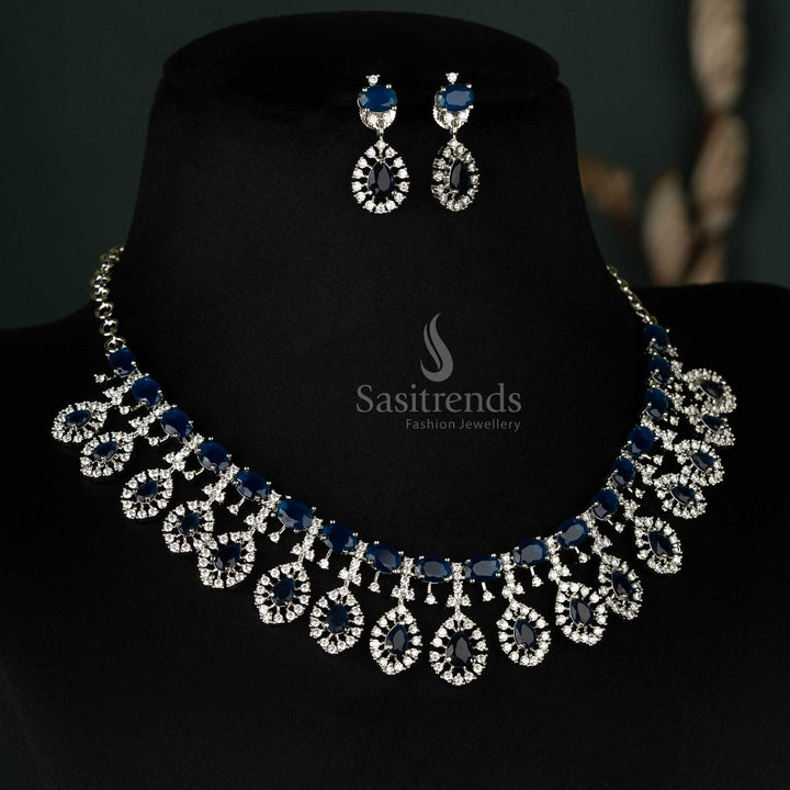  Stunning choker set in blue, crafted with a teardrop design and rhodium silver-plating for a luxurious finish - Sasitrends