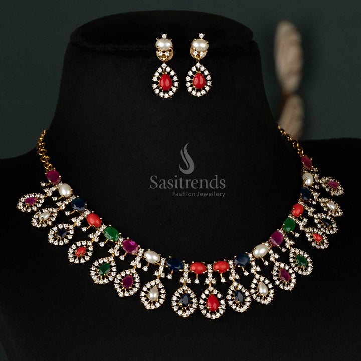 Dynamic choker set in a multi-color design, showcasing teardrop patterns and gold-plating for a lively style - Sasitrends