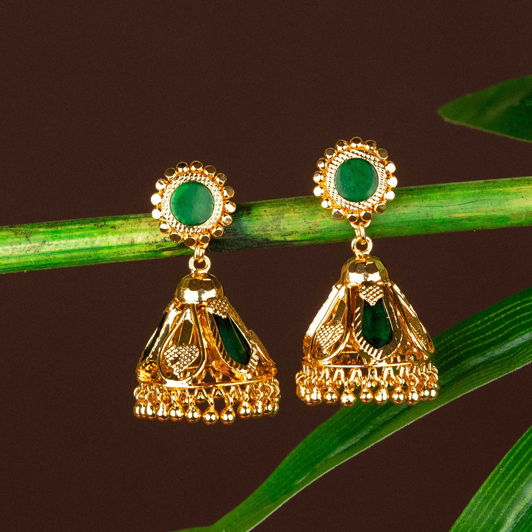 Guaranteed one gram micro gold plated green kerala palakka jhumka earrings sasitrends