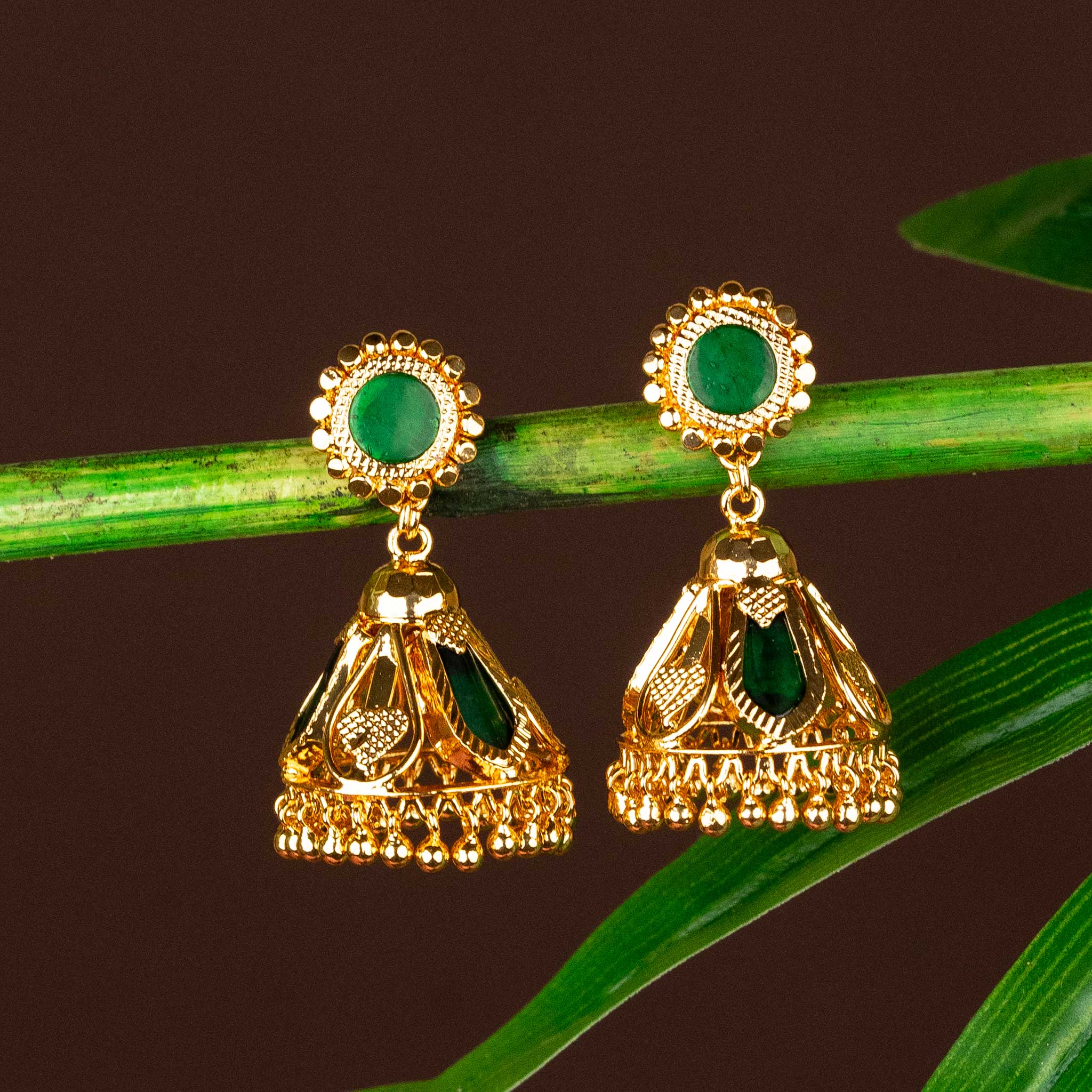 Micro Gold Plated Kerala Style Nagapadam 3 Katta Palakka Jhumka Earrings - Perfect for Traditional Occasions - Sasitrends - Sasitrends