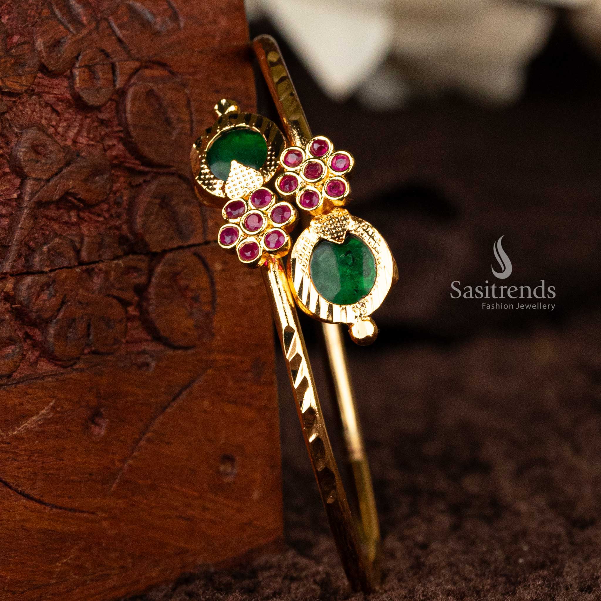 Real Gold Look Round Bracelet with AD Ruby Stones by Sasitrends - Palakka Design