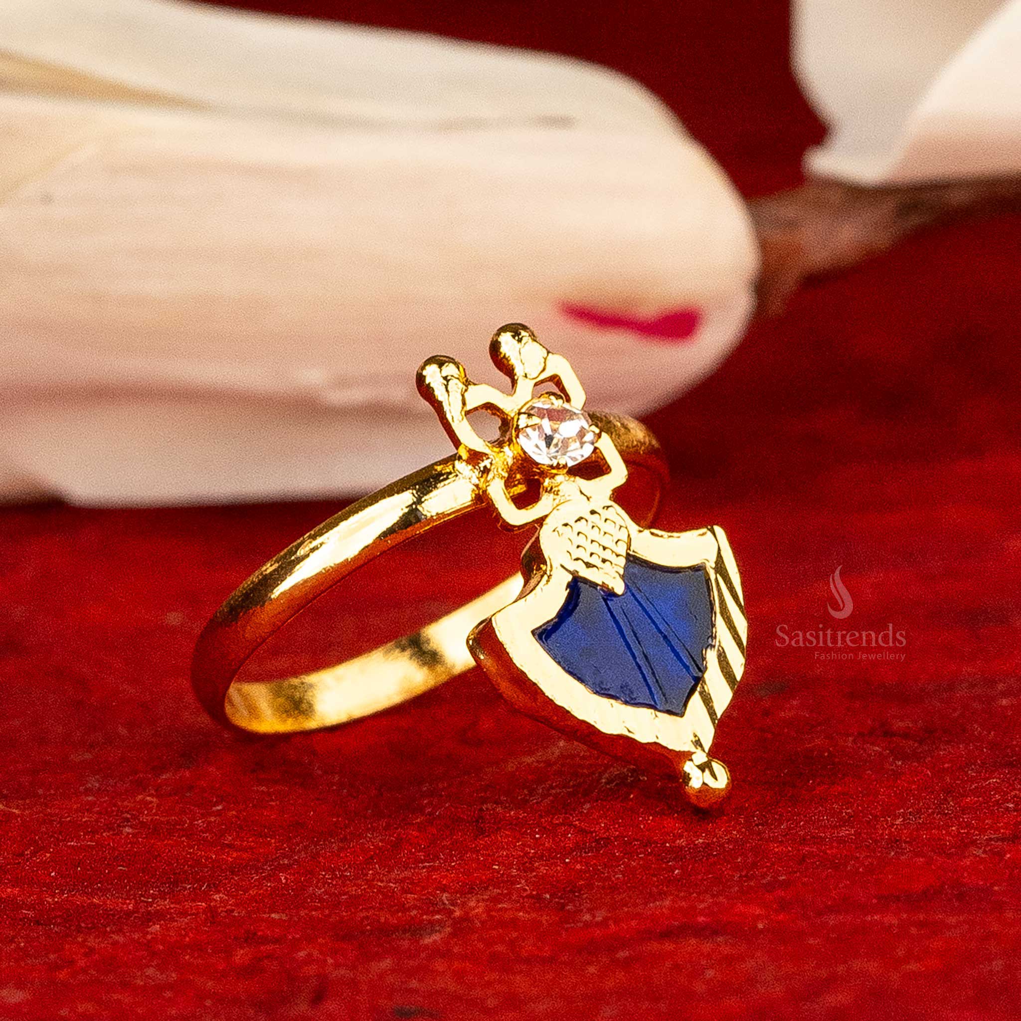 Blue Adjustable Palakka Ring with a Single Stone Head - Classic Sasitrends Design