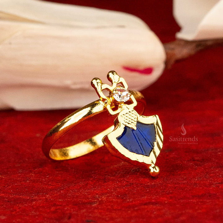 Blue Adjustable Palakka Ring with a Single Stone Head - Classic Sasitrends Design