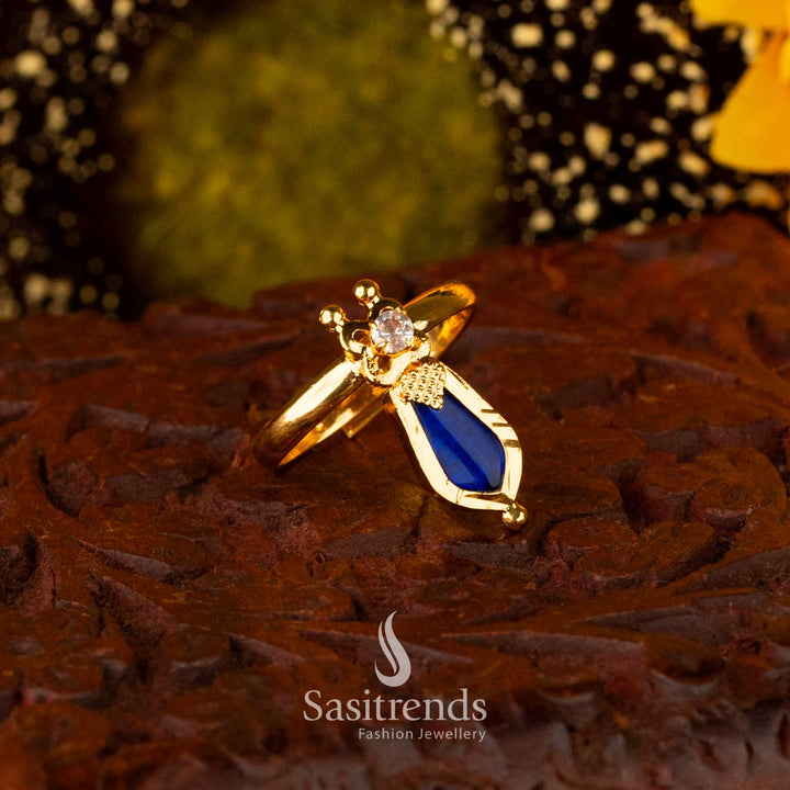 Traditional Kerala Micro Gold Plated Blue Nagapadam adjustable rings - Sasitrends





