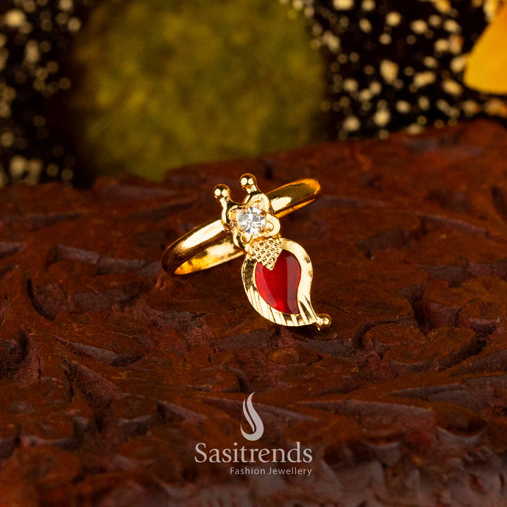 Elegant red mango palakka ring with Kerala heritage design - Sasitrends





