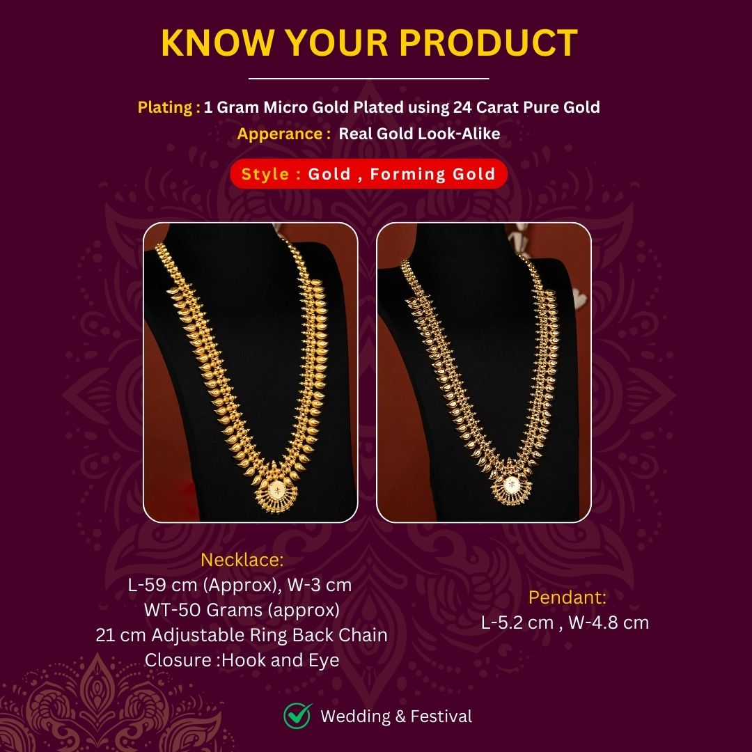 Micro Gold Plated Long Haram Necklace Measurement Image - Sasitrends