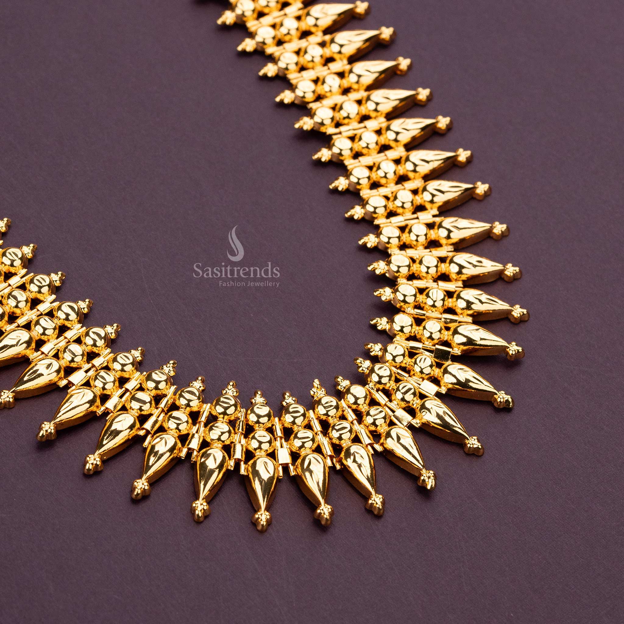 Traditional Micro Gold Plated Mulla poo Designer Kerala Long Necklace Jewellery Sasitrends