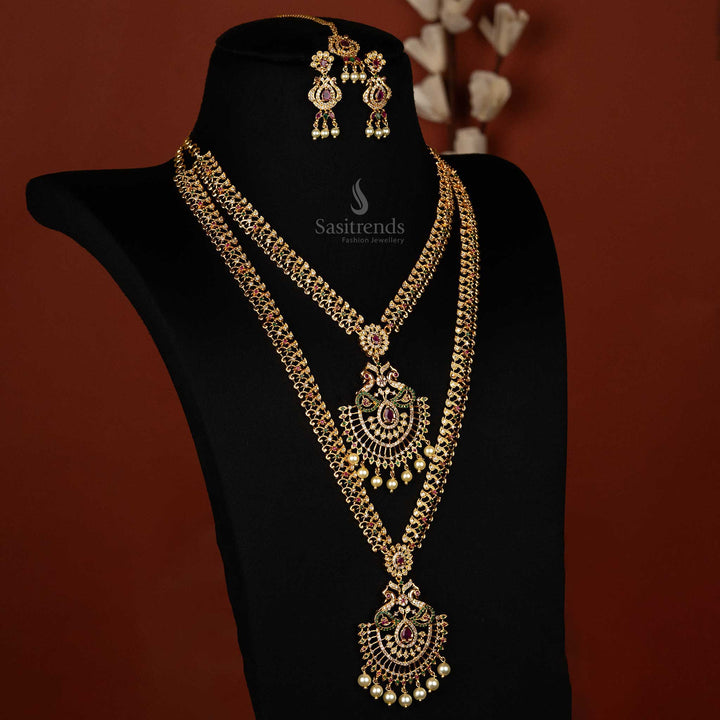 Guaranteed Micro Gold Plated Peacock Design American Diamond Combo Necklace Set Design Sasitrends