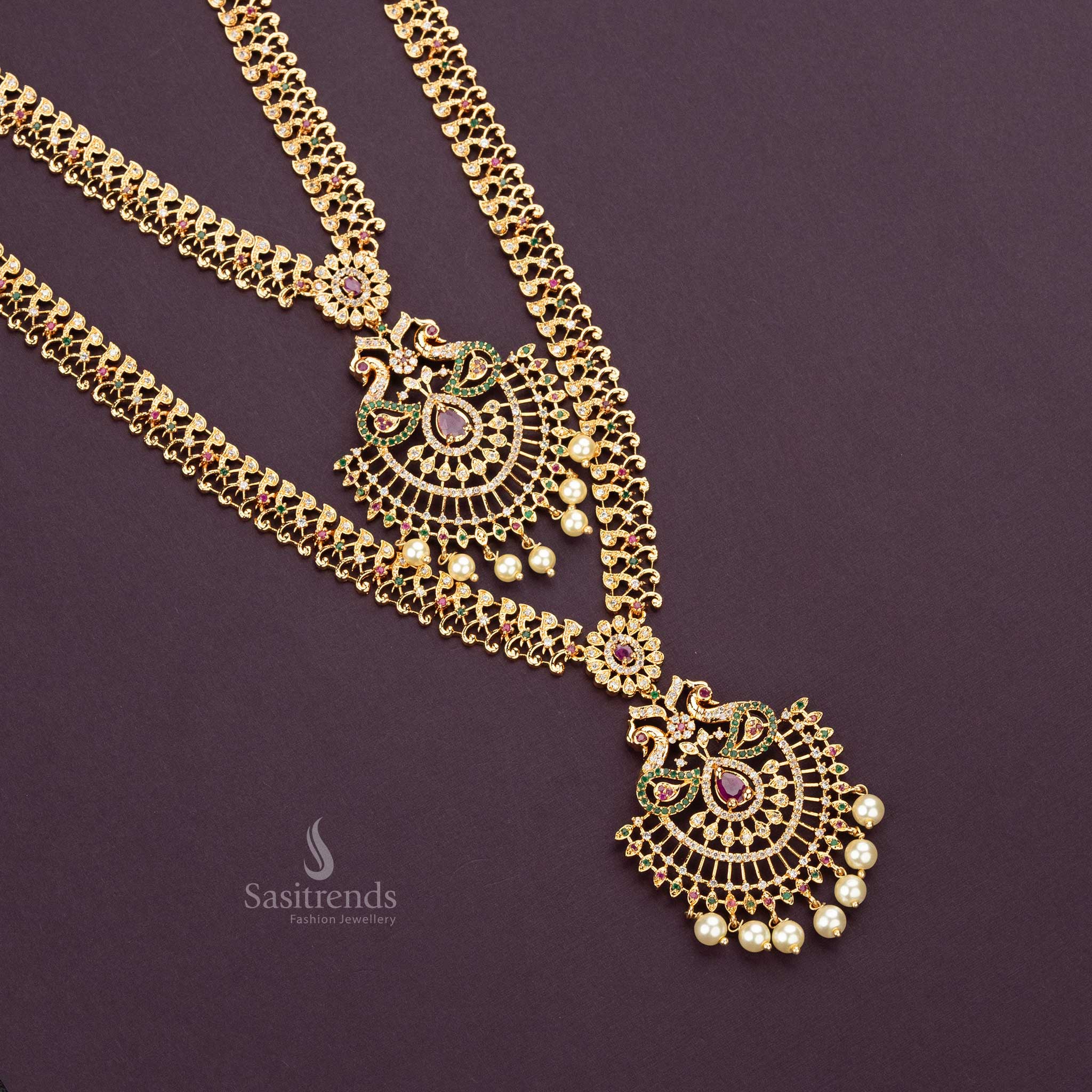 Traditional Micro Gold Plated Necklace Combo Jewellery Set with Peacock Design Sasitrends