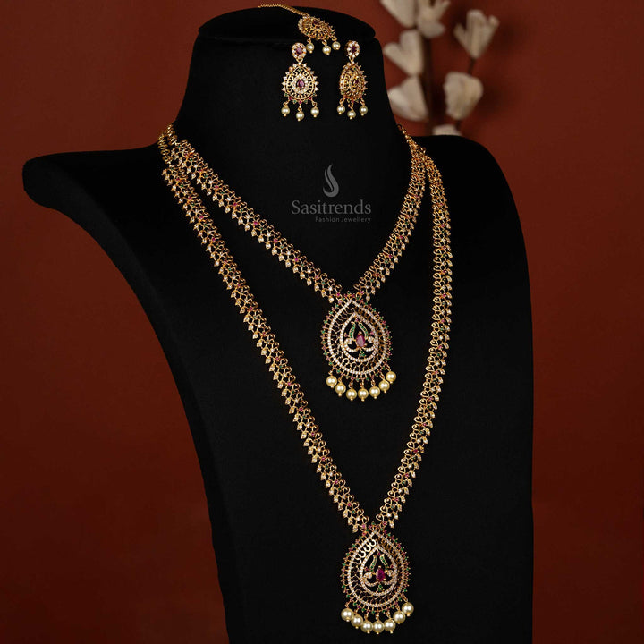 American Diamond Combo Necklace Set with Pearl Hangings Design Sasitrends Online