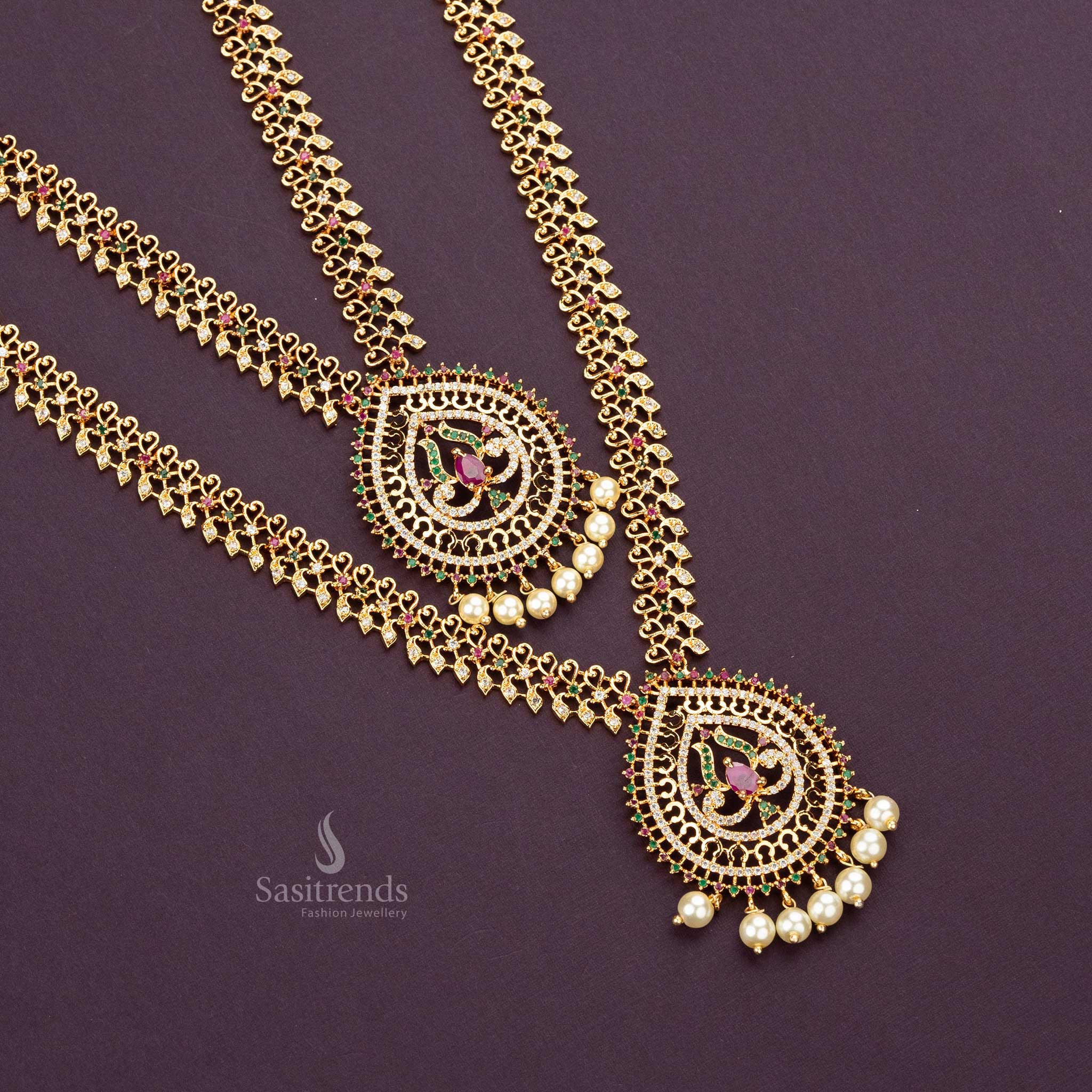 Elegant Micro Gold Plated American Diamond Necklace Set for Festivals and Engagements 