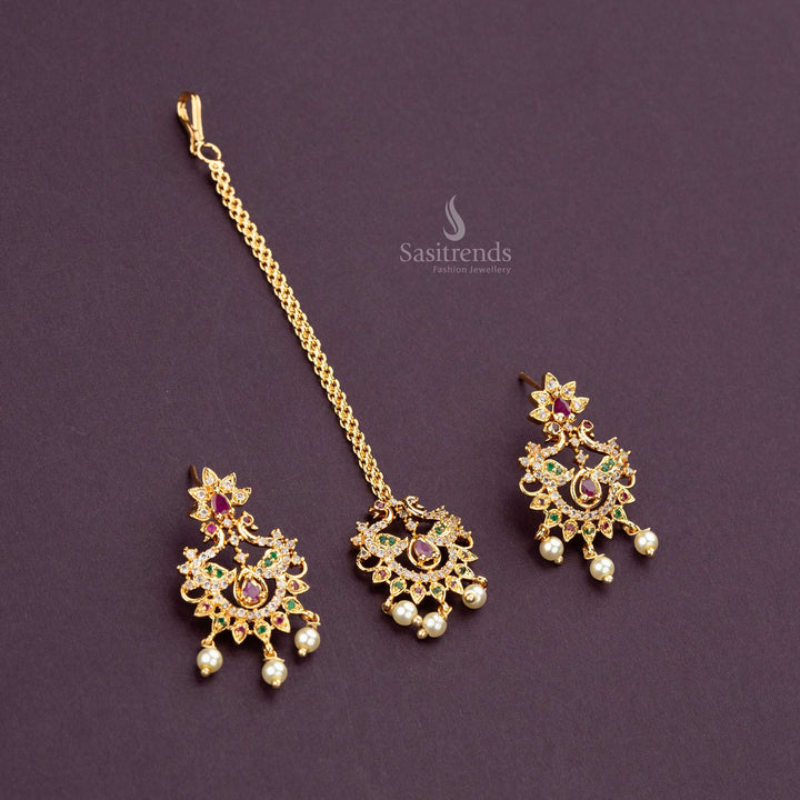 Traditional Micro Gold Plated Necklace Set with Tikka Design Sasitrends