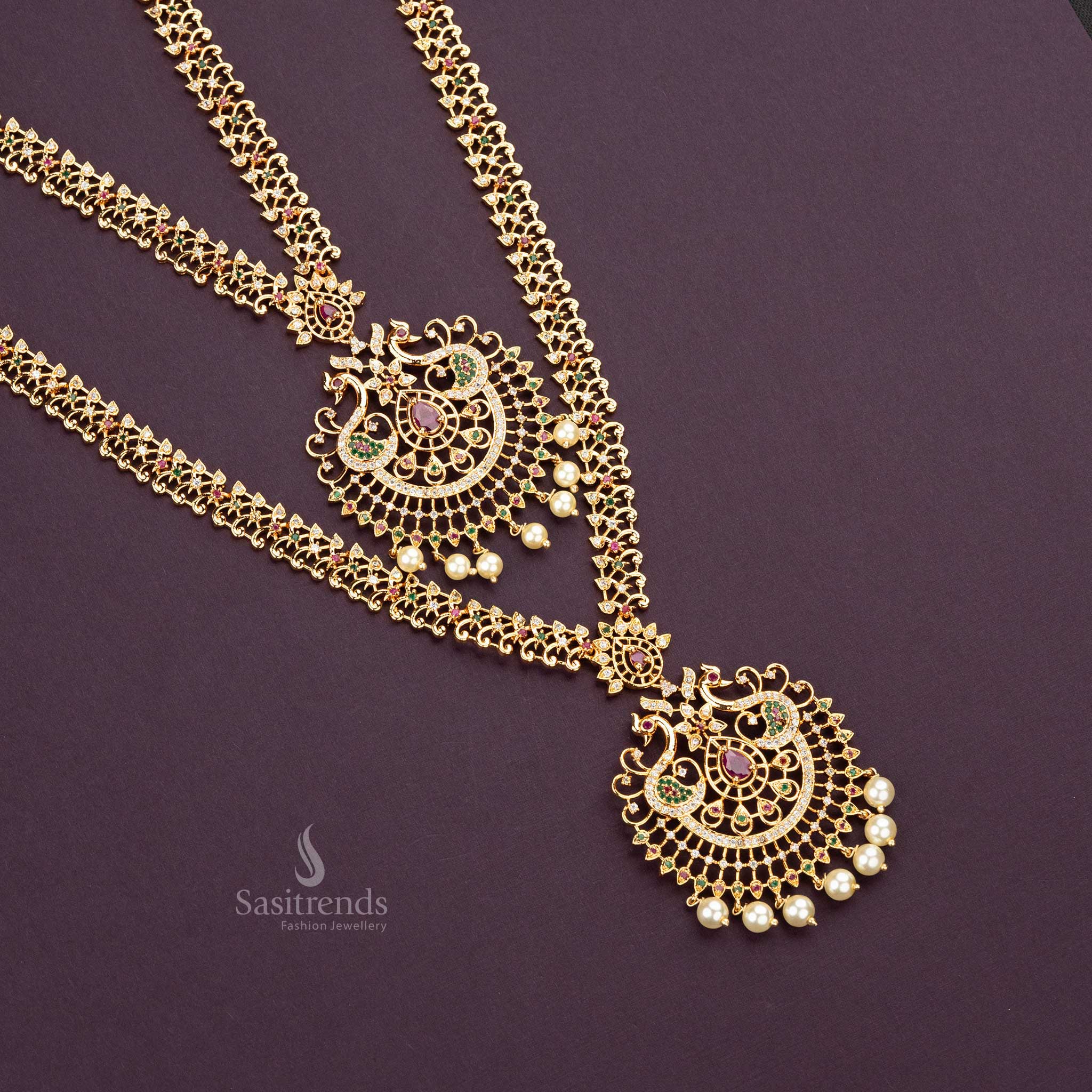 Floral Motif Micro Gold Plated American Diamond Necklace Set for Festivals Elegance