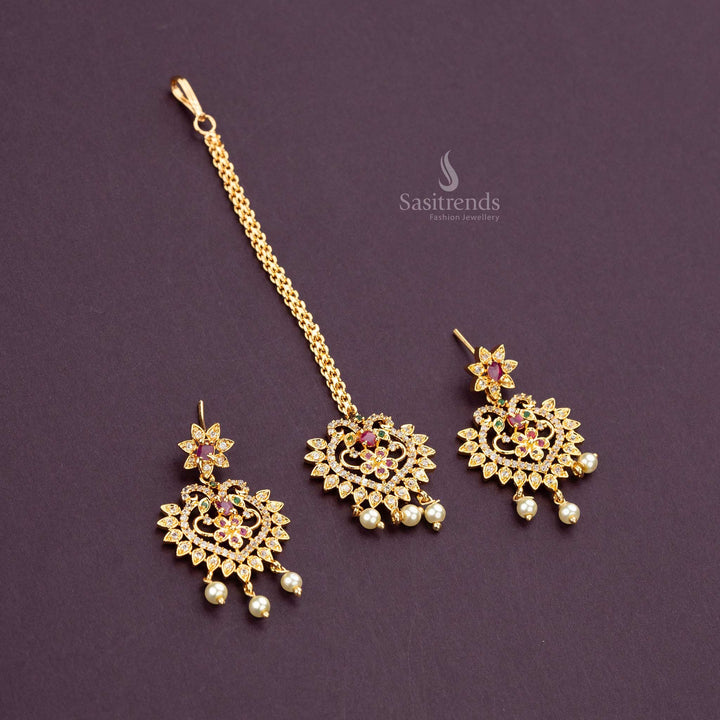 Trendy American Diamond Micro Gold Plated Peacock Necklace Set  Sasitrends