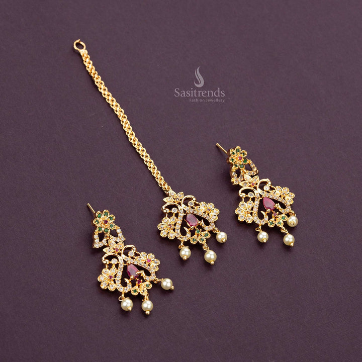 Traditional Necklace Set with Pearl and Tikka Design 