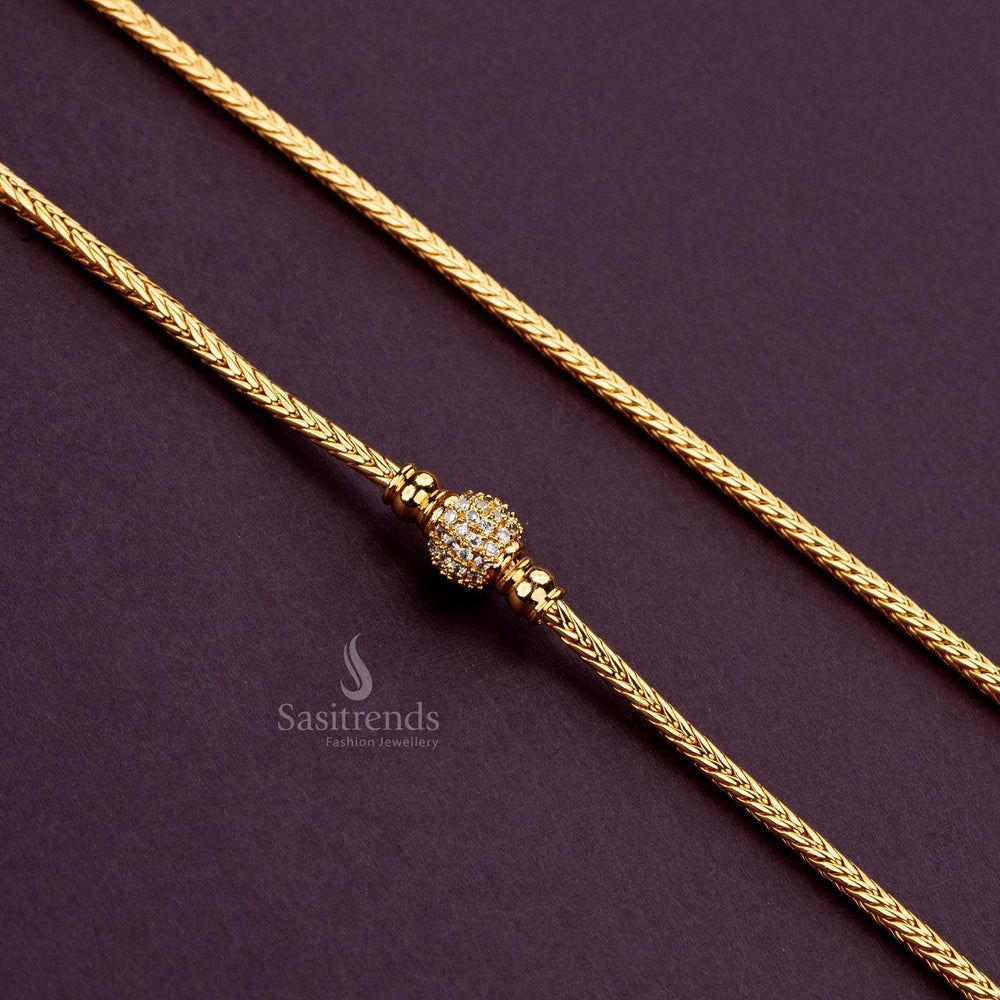 Elegant white AD stone gold-plated one ball mugappu chain for traditional wear - Sasitrends