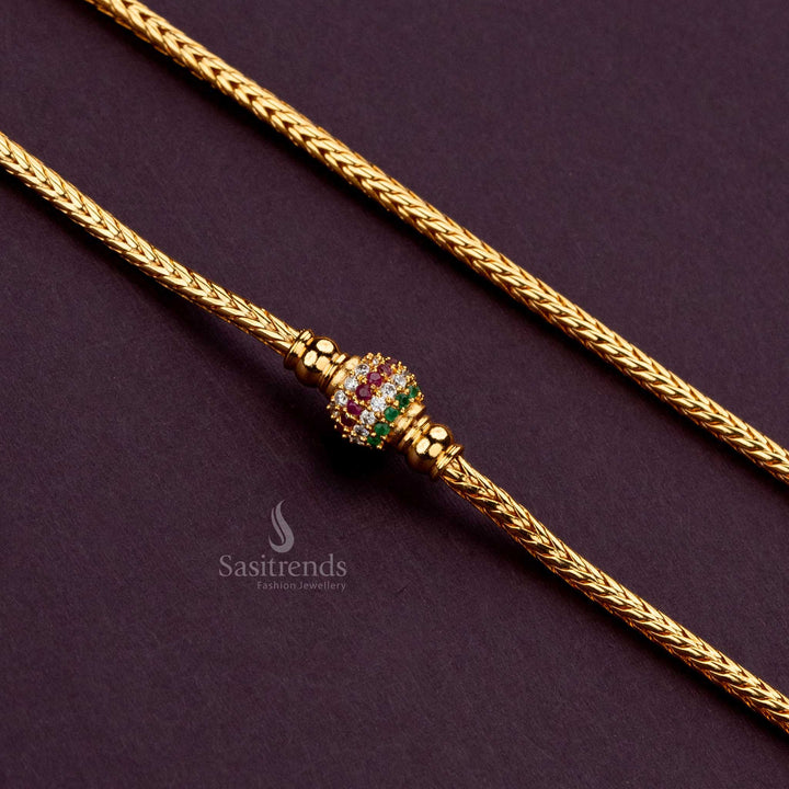 Multi-color AD stone gold-plated one ball mugappu chain, perfect for pairing with silk sarees - Sasitrends