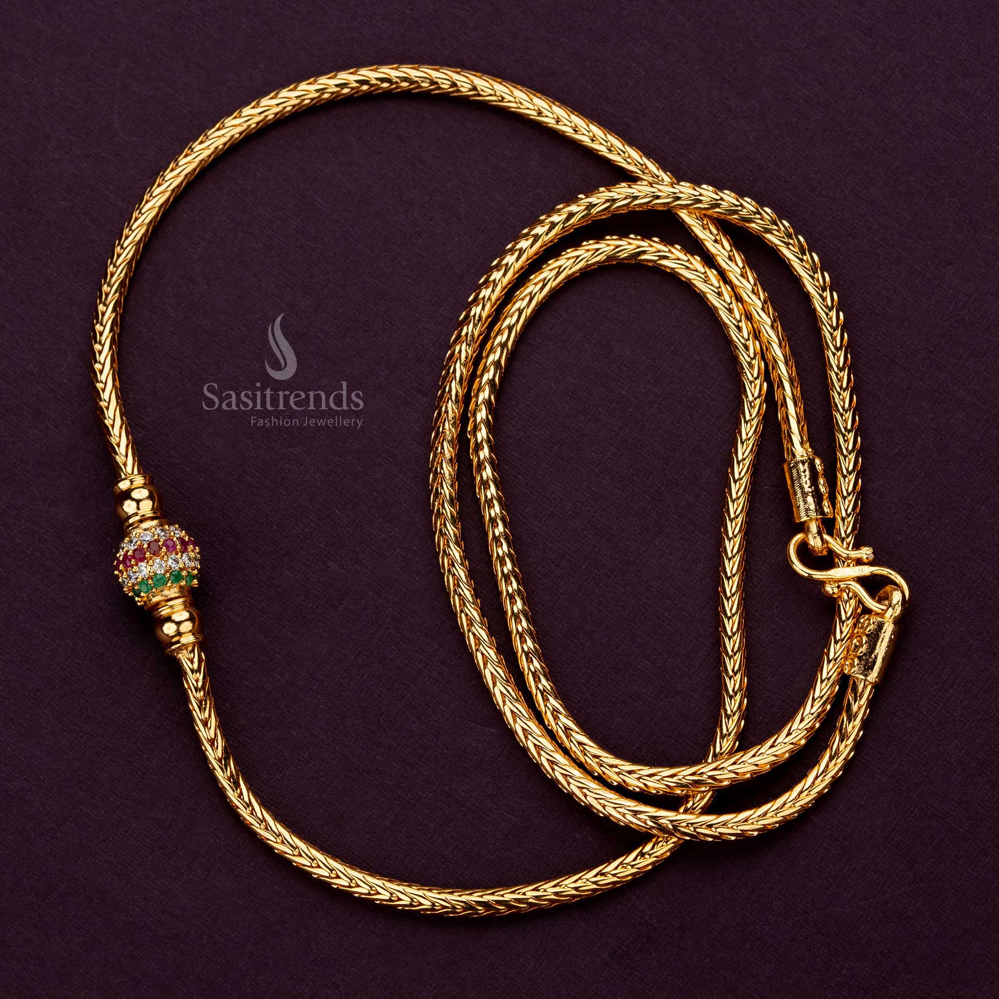 Multi Color AD stone adorned gold-plated one ball mugappu chain for festive occasions - Sasitrends