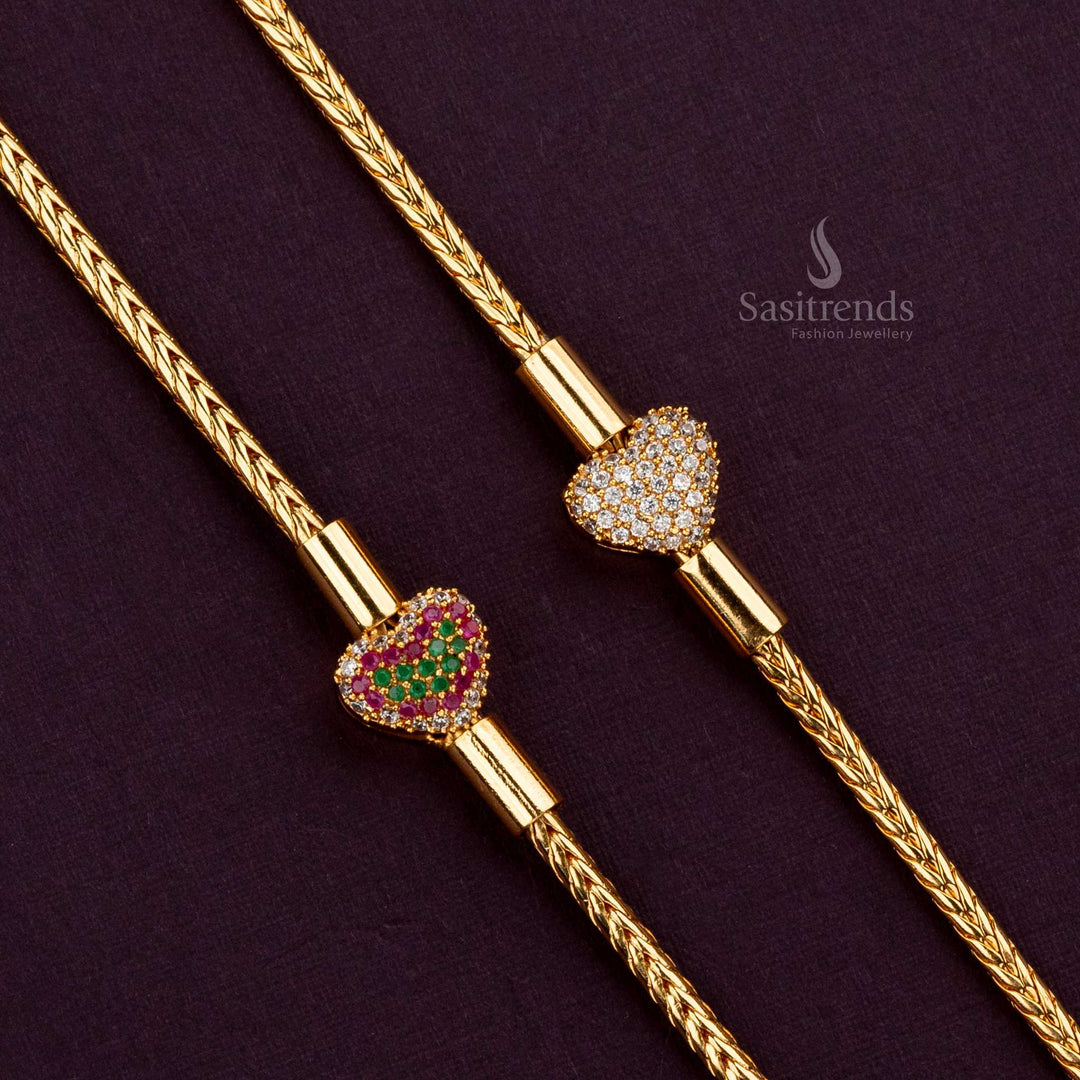 Stunning micro gold-plated heart designer mugappu chain with AD stones - Sasitrends