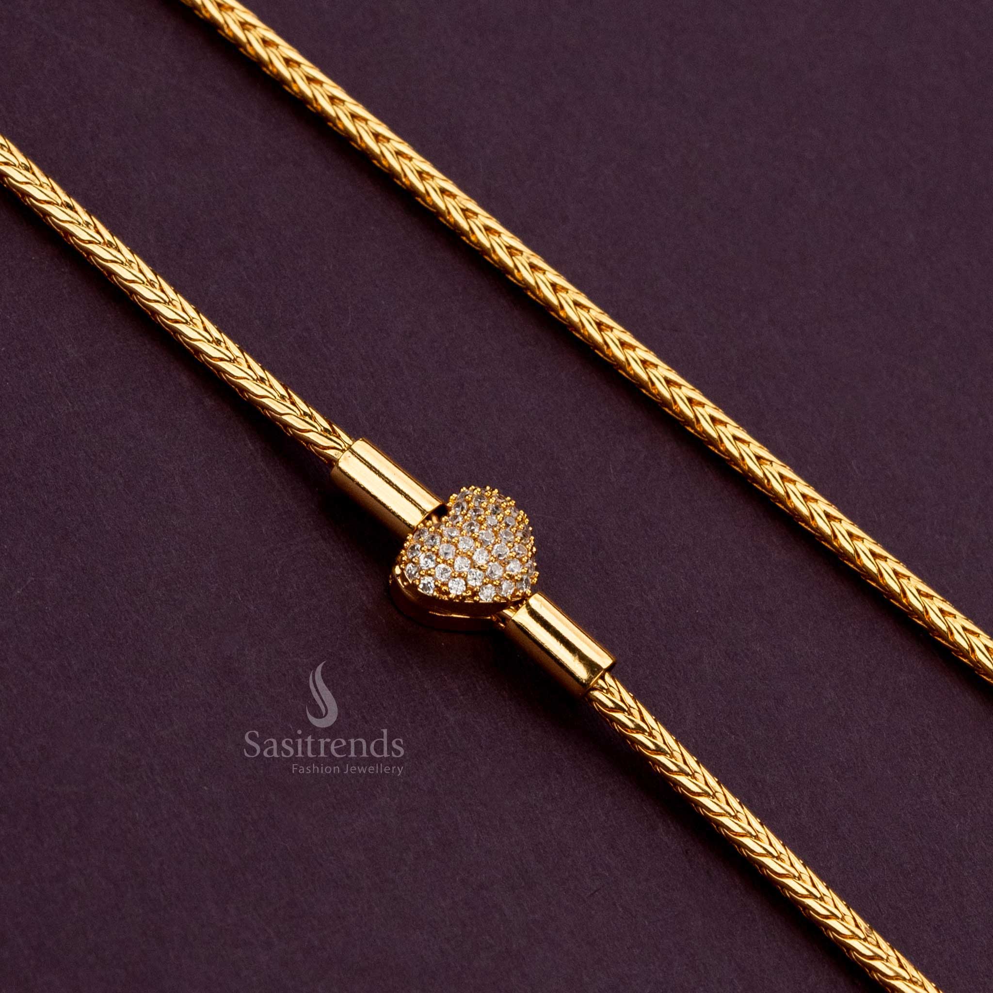 Stunning micro gold-plated heart designer mugappu chain with White AD stones - Sasitrends