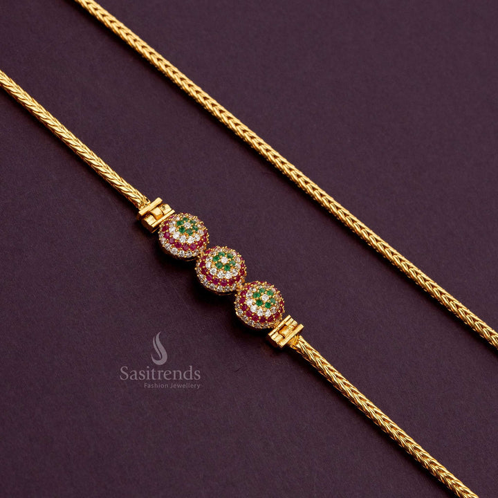 Micro gold-plated mugappu chain with Multi color AD stones for a premium gold-like finish - Sasitrends