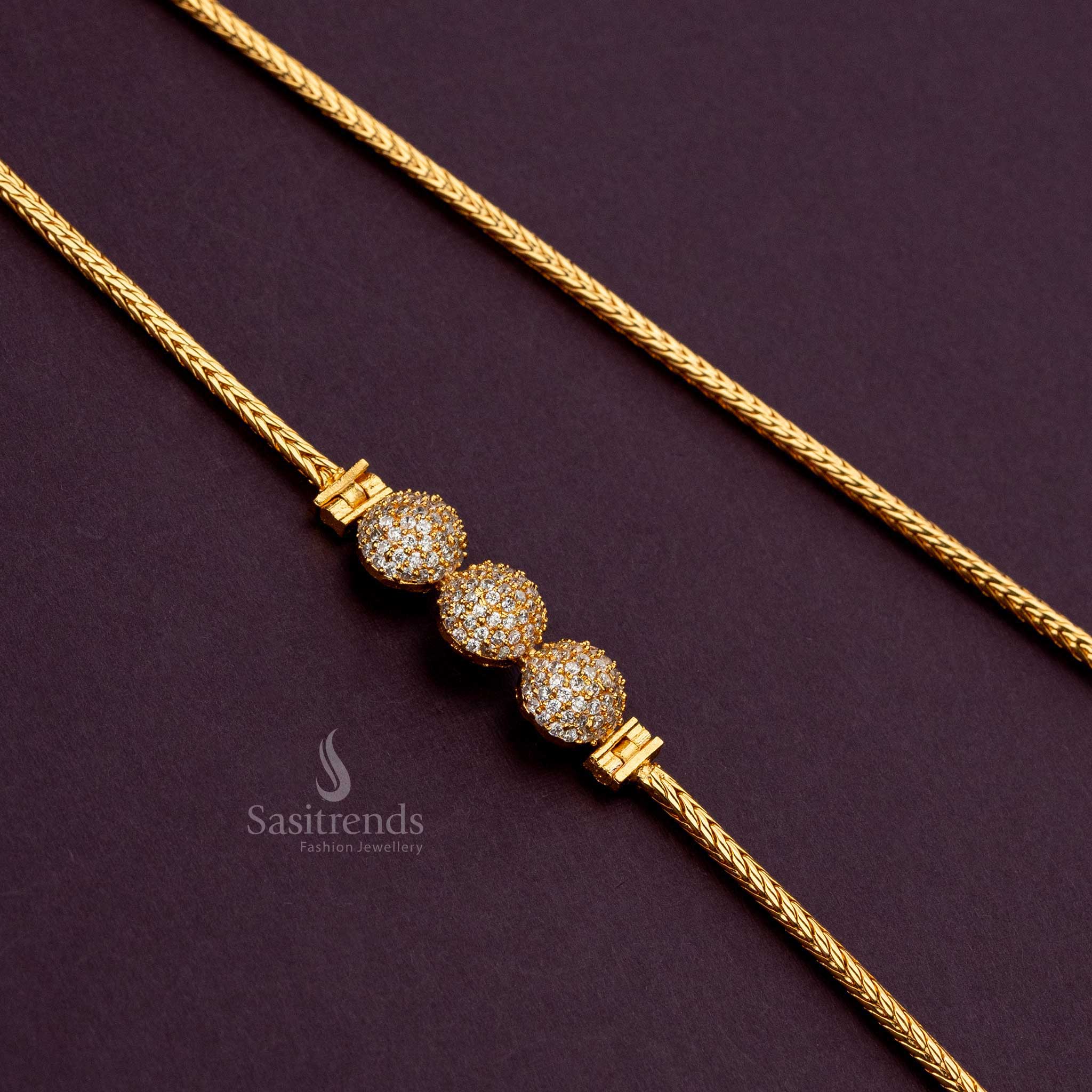 Traditional silk saree accessory – guaranteed 24K micro gold-plated chain with White AD stones - Sasitrends