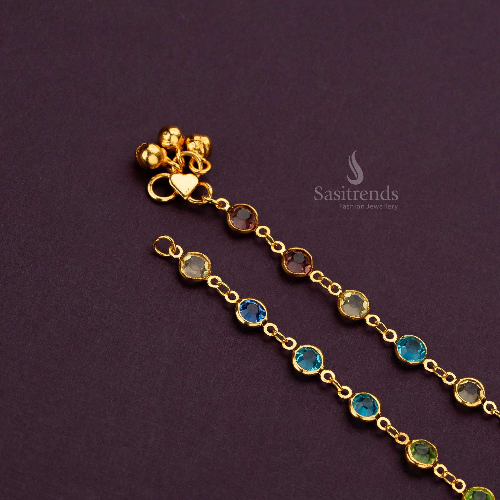 Navarathrana Micro gold plated anklets, crafted with 24-carat gold plating for a luxurious finish - Sasitrends