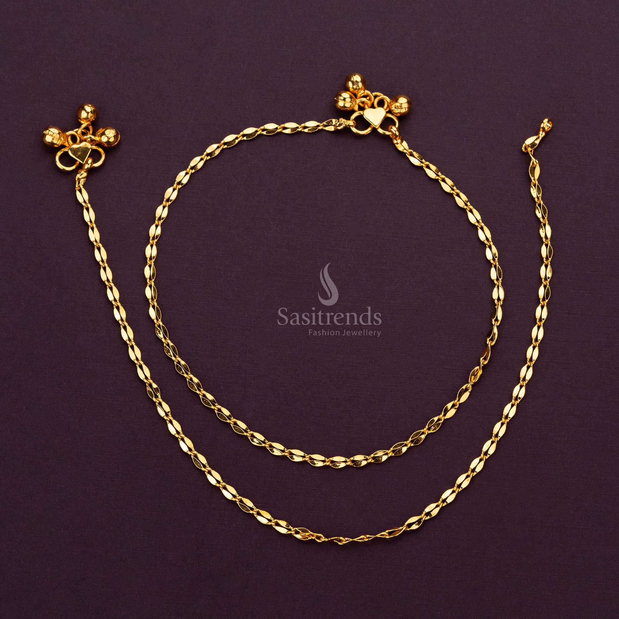 Elegant thin twisted chain micro gold plated anklets for traditional and formal wear - Sasitrends