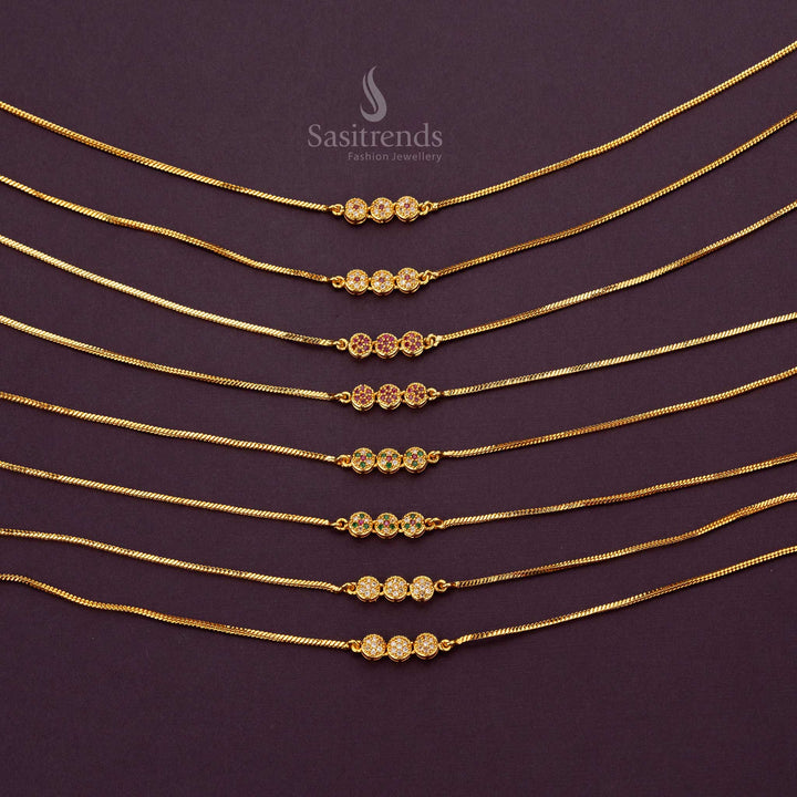 Elegant 3-Round Designer AD Stone Micro Gold Plated Anklets - Sasitrends