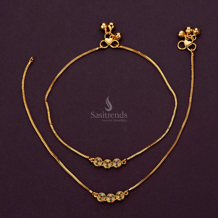 Elegant 3-Round Designer AD Stone Micro Gold Plated Anklets - Sasitrends