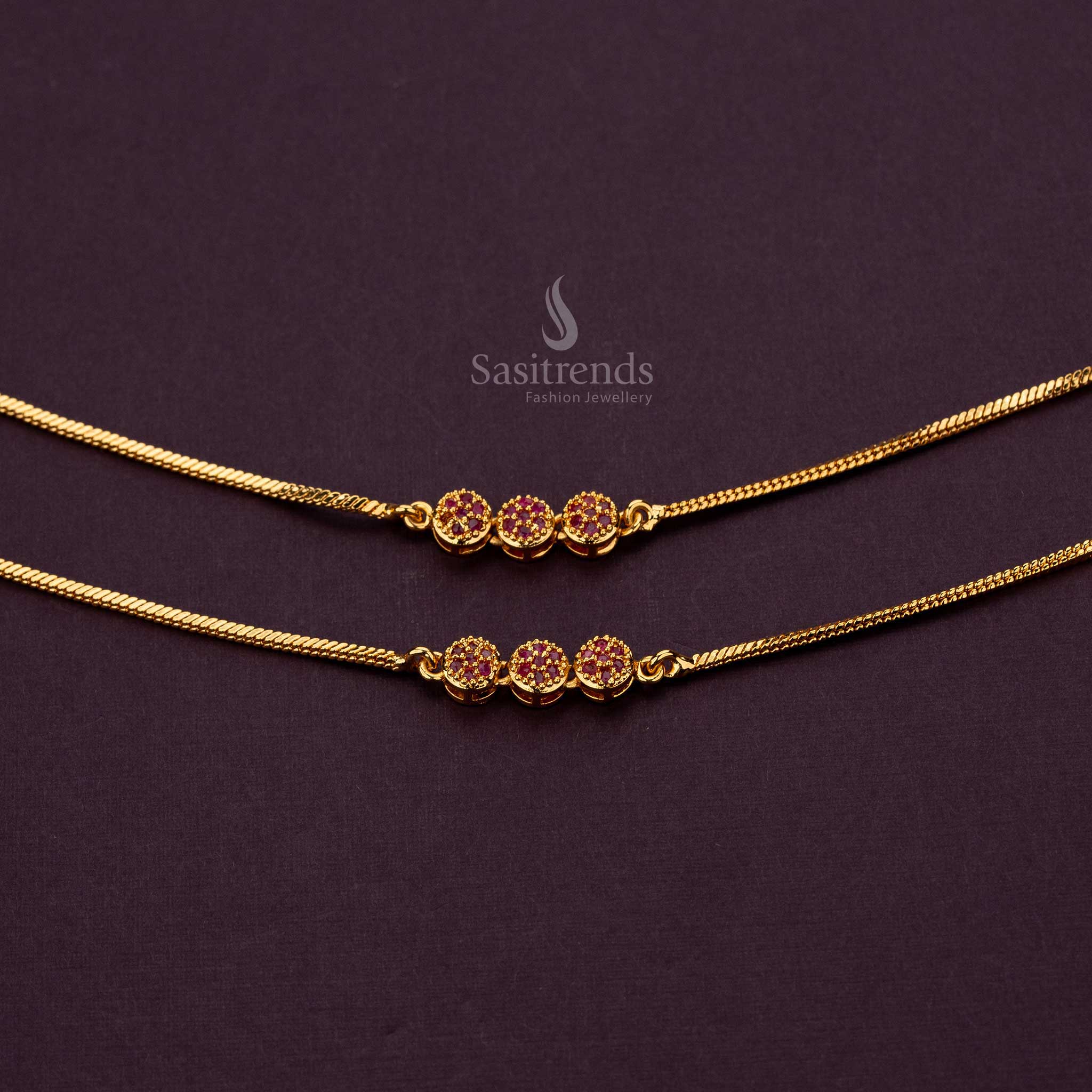 Luxurious micro gold-plated anklets with intricate Ruby AD stone accents - Sasitrends