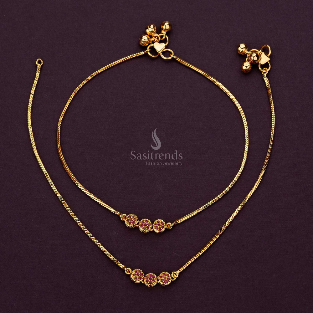 One gram micro gold-plated Ruby AD Stone anklets ideal for weddings and festivals - Sasitrends