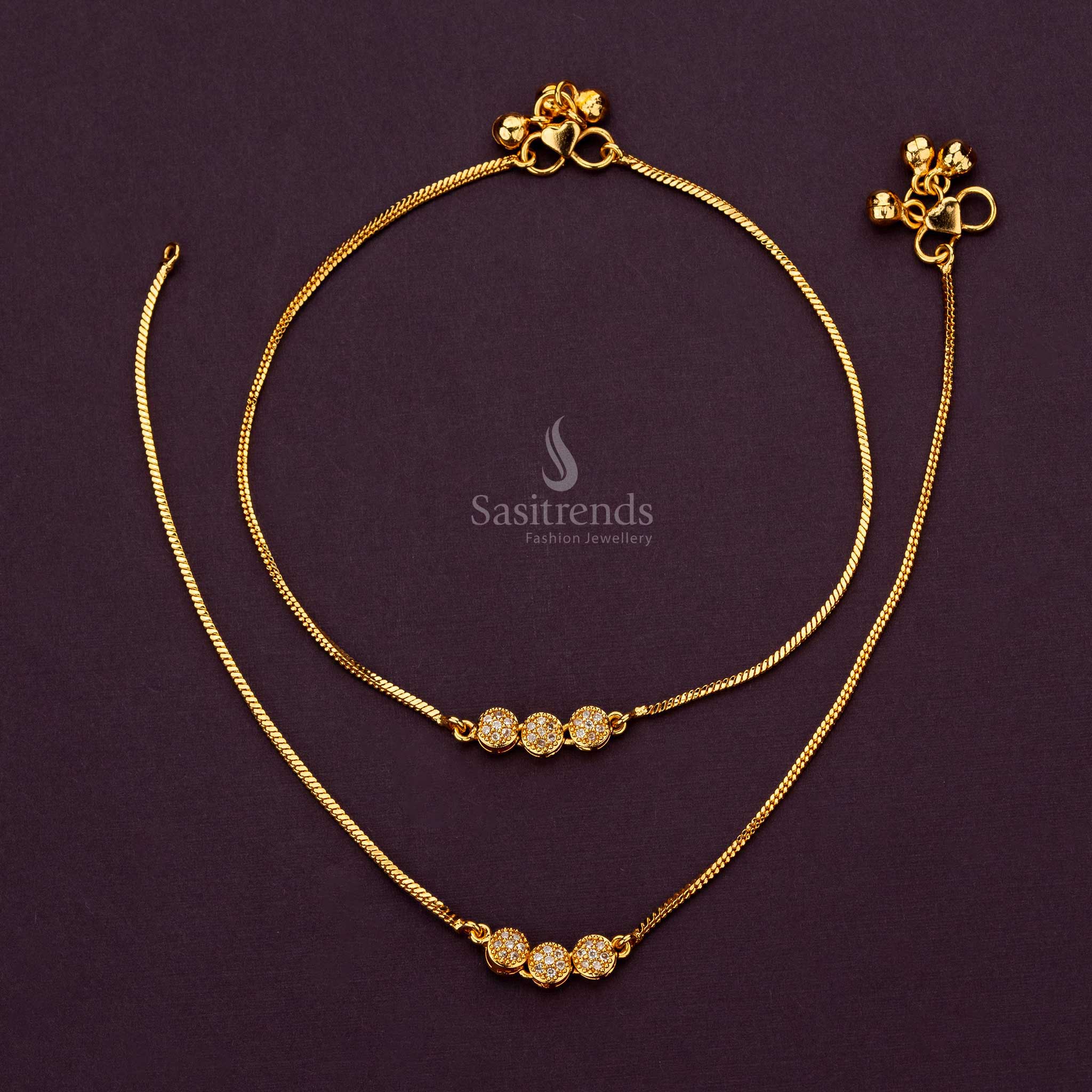 One gram micro gold-plated White AD Stone anklets ideal for weddings and festivals - Sasitrends