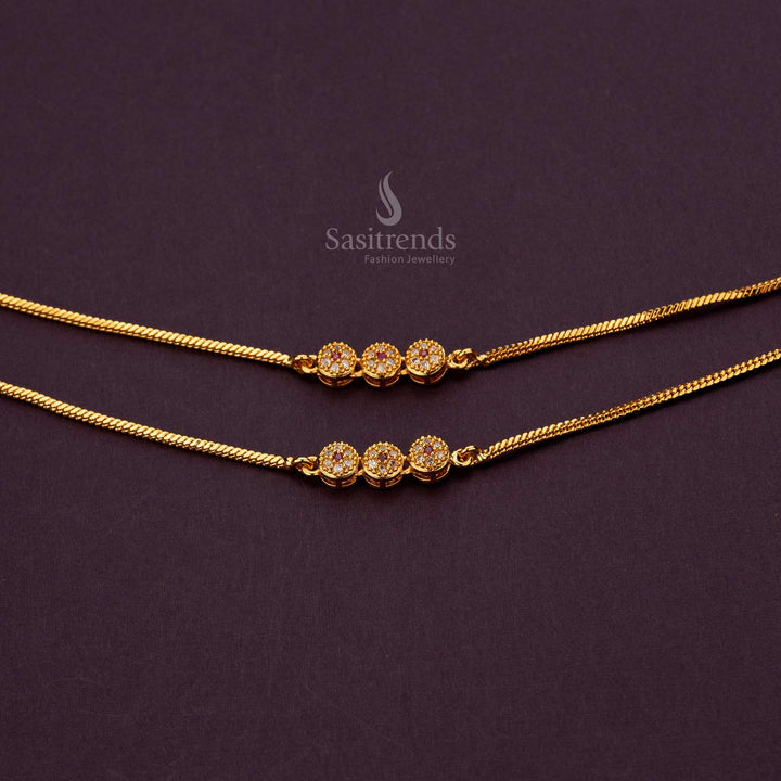 One gram micro gold-plated Ruby and White AD Stone anklets ideal for weddings and festivals - Sasitrends