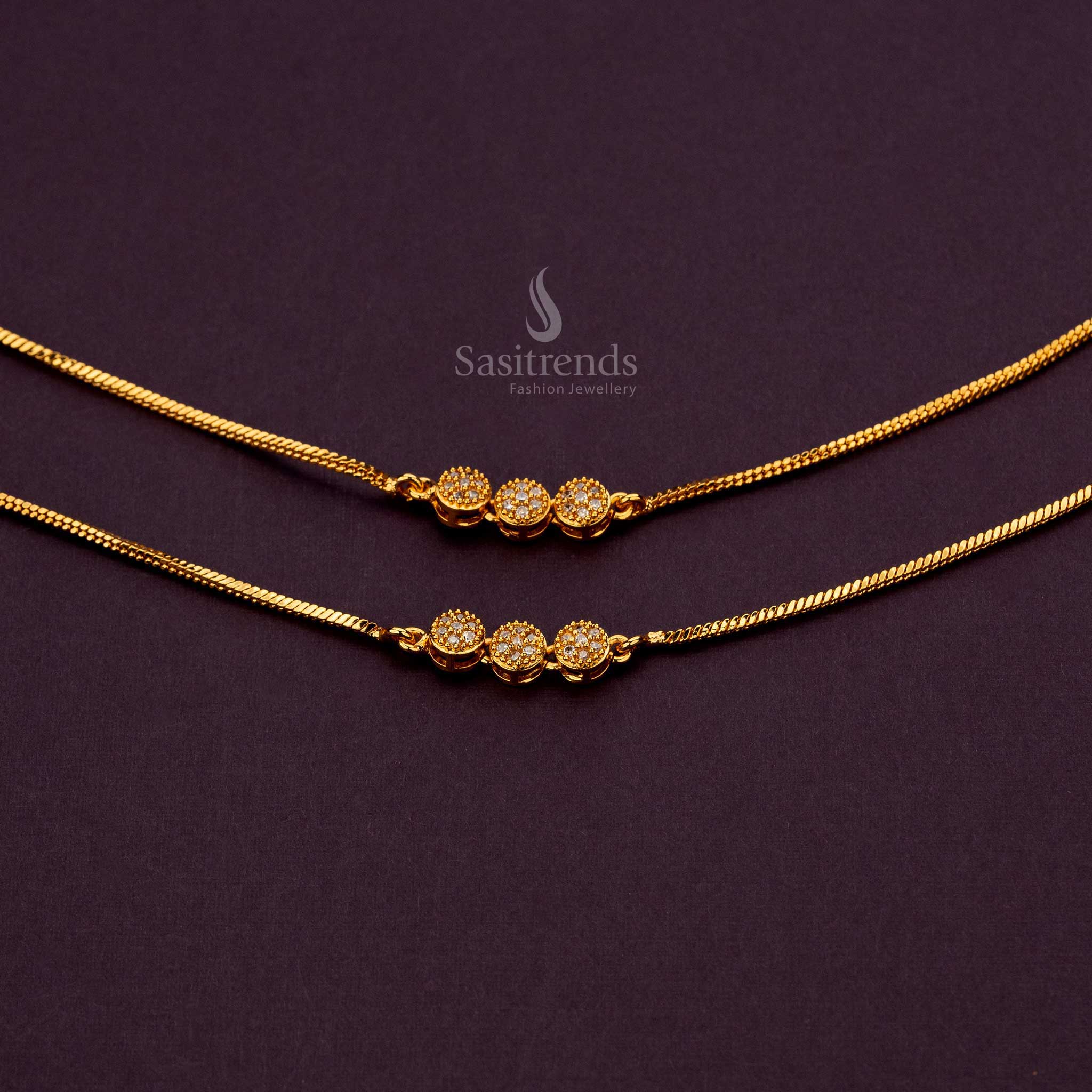 Elegant White AD stone micro gold-plated anklets with a traditional 3-round pattern - Sasitrends