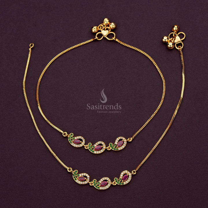 Traditional Paisley Designer AD Stone Studded One Gram Micro Gold Plated Anklets - Sasitrends